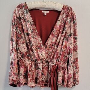 1X Lauren Conrad Shimmer Floral Faux Wrap Fairy Romantic Feminine Ruffle Sequin